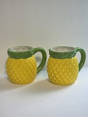 Smart Living Pineapple Ceramic Mugs in Yellow and Green - Set of 2